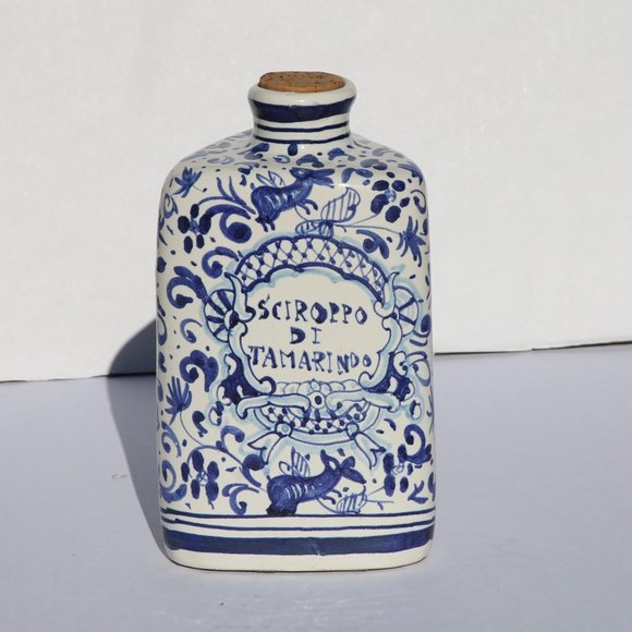 Exquisite Italian Hand-Painted Blue & White Syrup Tamarind Jar Unique Folk Art - Picture 1 of 6